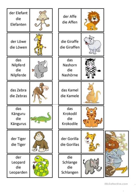 Malvorlagen und ausmalbilder von tieren zum ausdrucken. Dominospiel - wilde Tiere Arbeitsblatt - Kostenlose DAF Arbeitsblätter