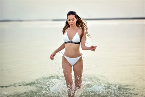 Wallpaper White Bikini Belly Women Outdoors Water Drops Depth Of Field Sea Portrait