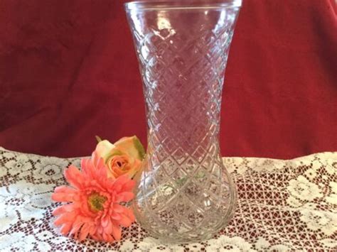 Vintage Hoosier Clear Glass Vase Large Tall Diamond Cut