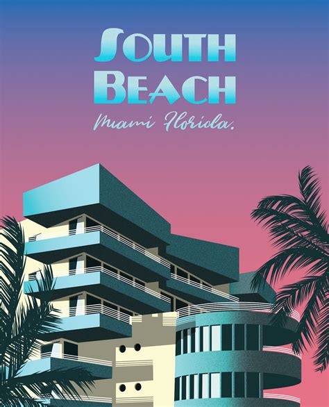 south beach miami retro travel poster miami art deco art deco illustration art deco posters