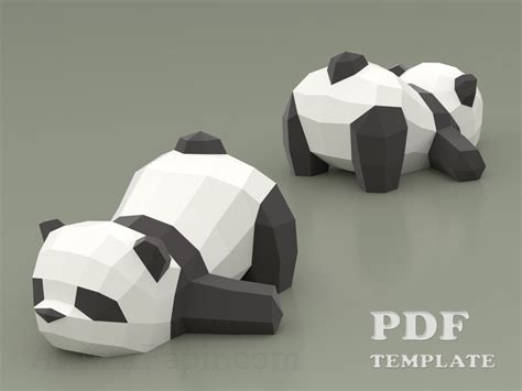 Sleeping Panda Papercraft Low Poly Panda Diy Panda Paper Etsy