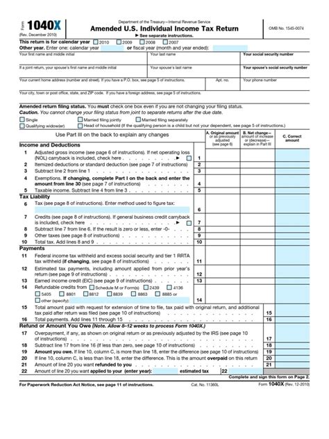 F1040x Irs Tax Forms Social Security United States
