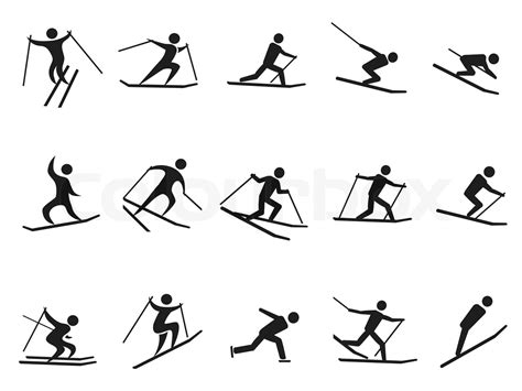Black Skiing Stick Figure Icons Set Stock Vector Colourbox