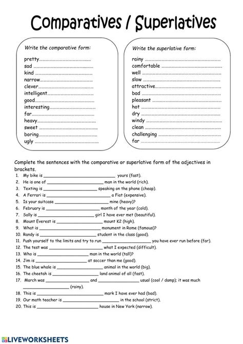 comparatives and superlatives interactive exercise for pre intermediate you can do the