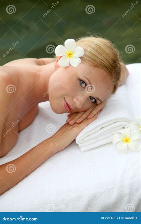 Beautiful Blond Woman On Massage Bed Stock Image Image Of Wellness