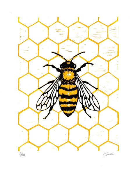 Honey Bee Lino Print Wildlife Art British Insects Bee Art