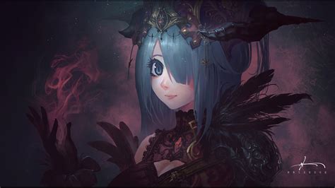 Blue Haired Female Anime Character Illustration Fantasy Art Hd