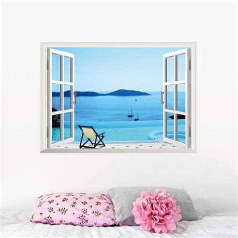 Huge Removable Beach Sea 3d Window Scenery Wall Sticker Home Decor