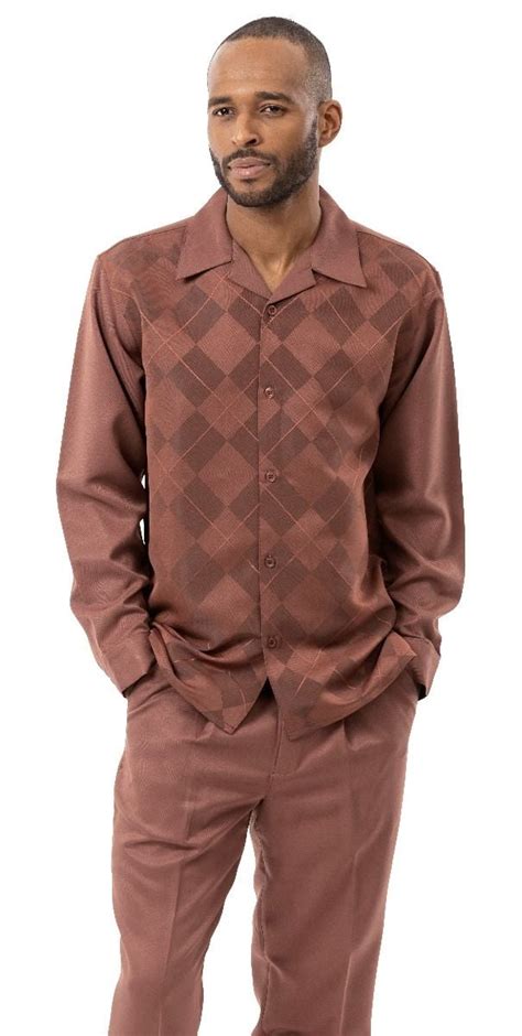 Montique Mens 2 Piece Long Sleeve Walking Suit Checker Windowpane