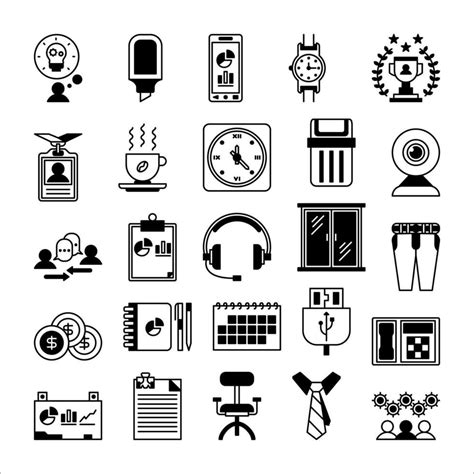 Office Icon Set Filled Black Icon Style Collection Containing Office