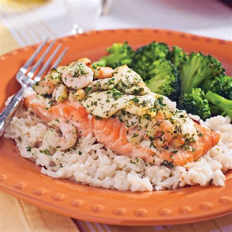 Pavés de saumon aux crevettes et fromage en grains