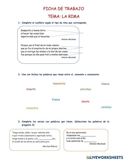 Rima Asonante Y Consonante Worksheet Teachers School Subjects Workbook