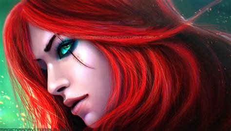 Redhead Magicnaanavi Green Eyes Digital Art Artwork