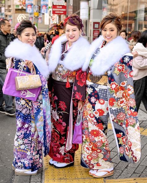 Tokyo Fashion Beautiful Traditional Japanese Furisode Kimono On The Streets Of Shibuya Tokyo