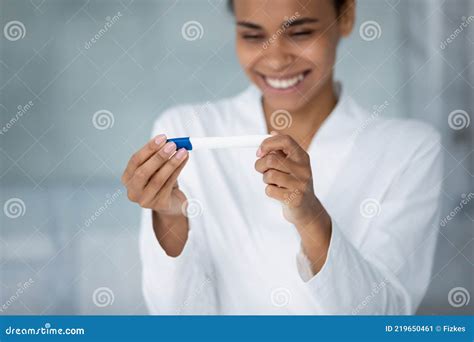 Excited Mixed Race Pregnant Woman Happy About Positive Test Result Stock Image Image Of