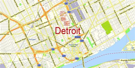 Pdf Map Detroit Vector City Plan Editable Street Map In Layers