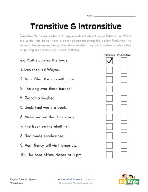 Transitive And Intransitive Verb Worksheet Ivuyteq