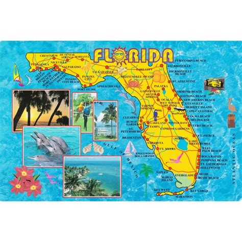 Large Detailed Tourist Map Of Florida State Poster 20 X 30 20 Inch By