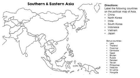 Asia East Map Europe Blank Coloring Drawing Southeast South Printable