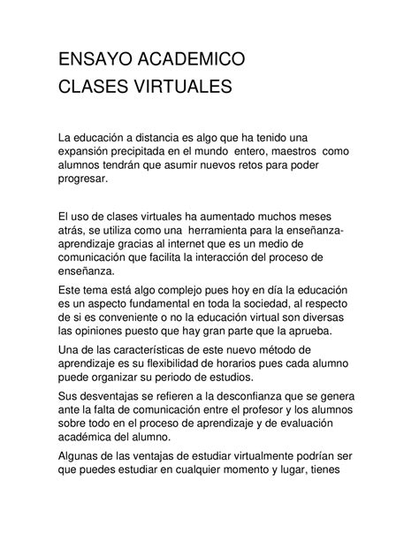 Ensayo Académico Clases Virtuales Docsity