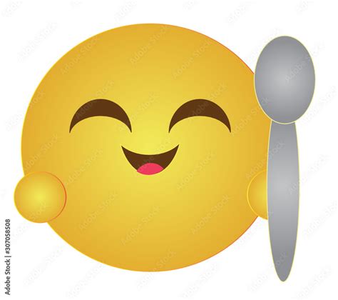 Lets Eat Emoji Emoticon Ready To Eat Holding A Spoon Yellow Face