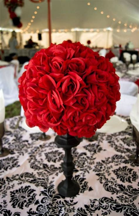 Red And Black Wedding Damask Centerpiece Rose Centerpiece Dream Wedding Ideas Pinterest