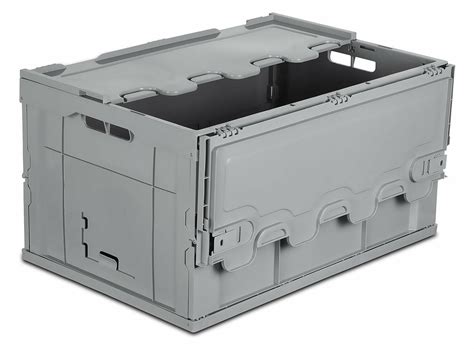 Mount It Folding Plastic Storage Crate Attached Lid L Liter