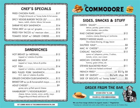 The Commodore menu in Brooklyn, New York, USA