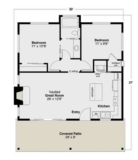Cottage Plan 800 Square Feet 2 Bedrooms 1 Bathroom 035 00981