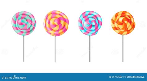 Set Of Spiral Striped Sweet Lollipops Stock Vector Illustration Of
