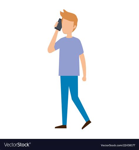 Young Man Calling With Smartphone Character Vector Image