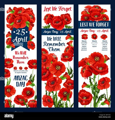 Anzac Day Lest We Forget Greeting Icon And Poppy Flower For 25 April