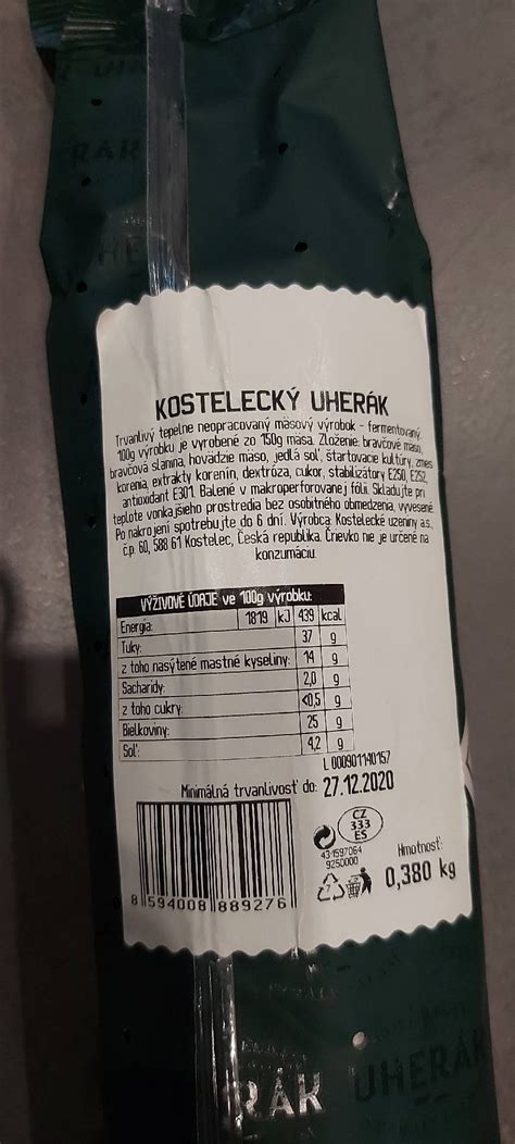 Křemešník kostelecký* 100 g vyrobeno ze 150 g masa 380 g 100 g 22,34 kč. Podrobné informace o potravině Kostelecký uherák