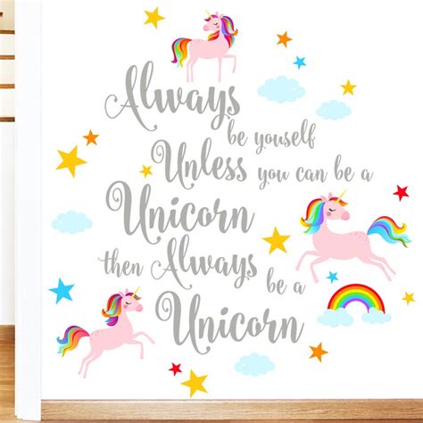 Always Be Yourself Rainbow Unicorn And Stars Girls Quote Etsy