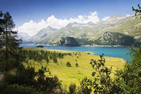 Sils Lake In The Upper Engadine Valley In A Summer Day Europe