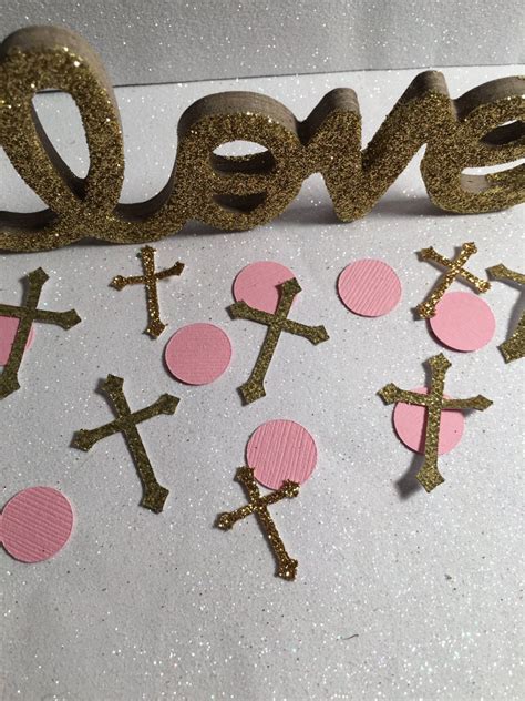 Pink And Gold Cross Confetti Baptism Confettipink Gold Christening