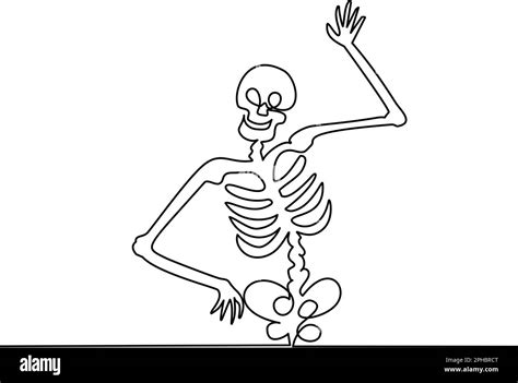 Happy Human Skeleton Waving In Greeting Continuous One Line Drawing