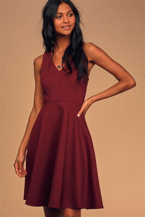 Wine Red Dress Midi Dress Skater Dress Sleeveless Dress 5900