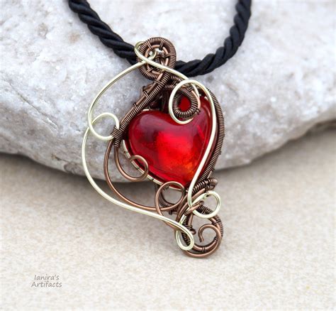 Red Heart Pendantwire Wrapped Pendantt For By Ianira On Etsy