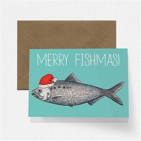 Merry Fishmas Greetings Card By Cherry Pie Lane Fishing Christmas