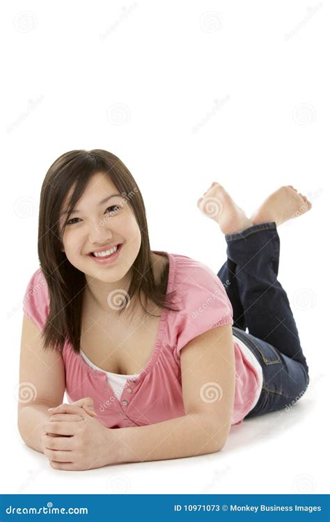 Teenage Girl Laying On Stomach Stock Image Image Of Color Cheerful
