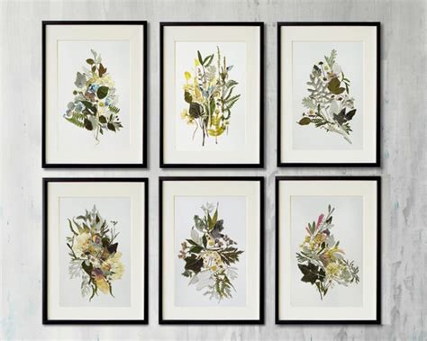 Set Of 6 Framed Botanical Prints Pressed Flowers Contemporary