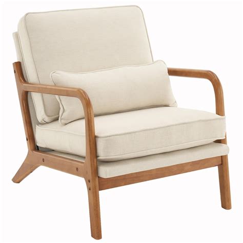 Ktaxon Mid Century Modern Accent Chair Linen Fabric Armchair With