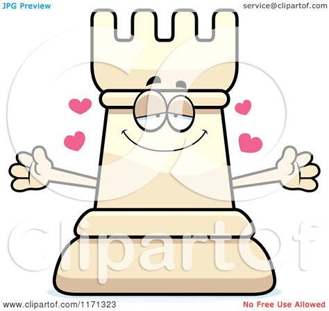 Cartoon Of A Loving White Chess Rook Mascot Wanting A Hug Royalty