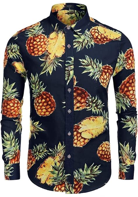 Ericcay Hawaiihemd Herren Langarm Sommer Freizeithemd Hawaii Hemd Für Herren Strand Ananas