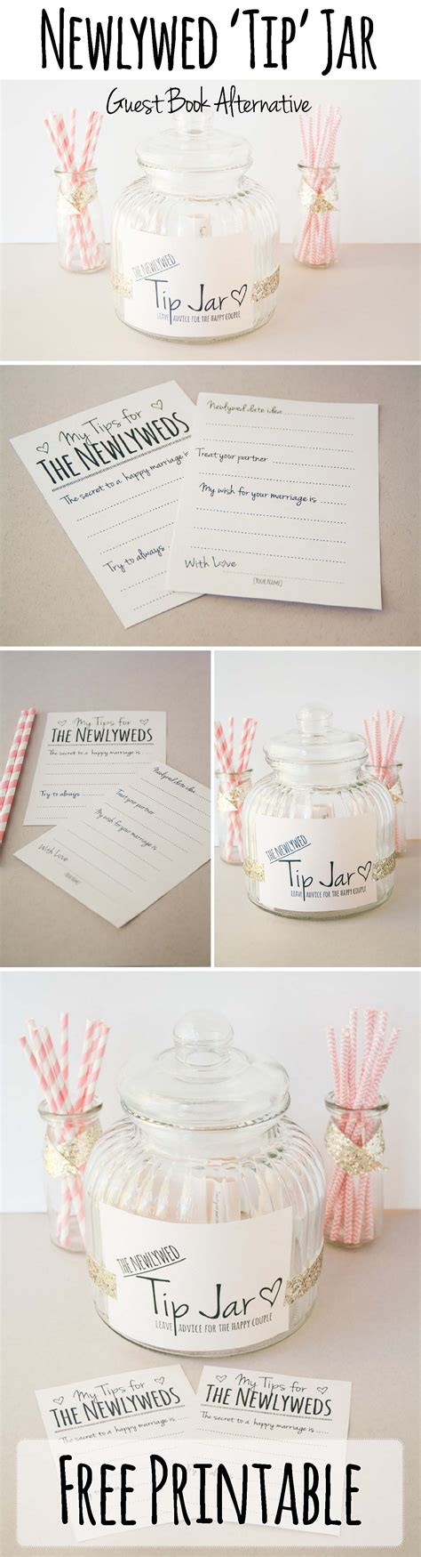 Free menus are a great help for planning wedding receptions. DIY Newlywed 'TIP' Jar Printable {Guest Book Alternative}
