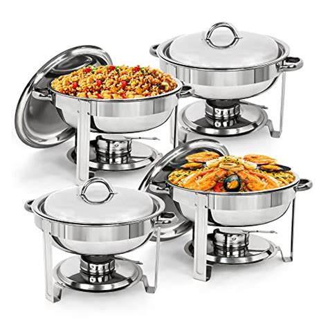 4 Pack Chafing Dish Buffet Set 5 Qt Stainless Steel Full Size Chafer