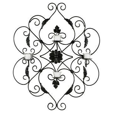 Iron metal work ivy and leaf scrolls serve as a feminine backdrop to this votive wall sconce. Safavieh Votive Candle Holder Wall Décor - Black | Iron wall decor, Iron wall candle holders ...