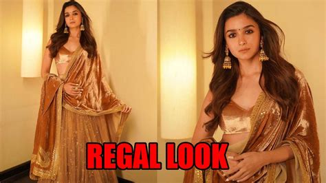 Alia Bhatt Drops Her Regal Look In Golden Nude Sabyasachi Lehenga Fans
