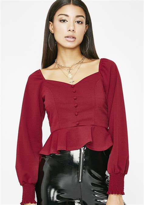 long sleeve peplum crop top dolls kill